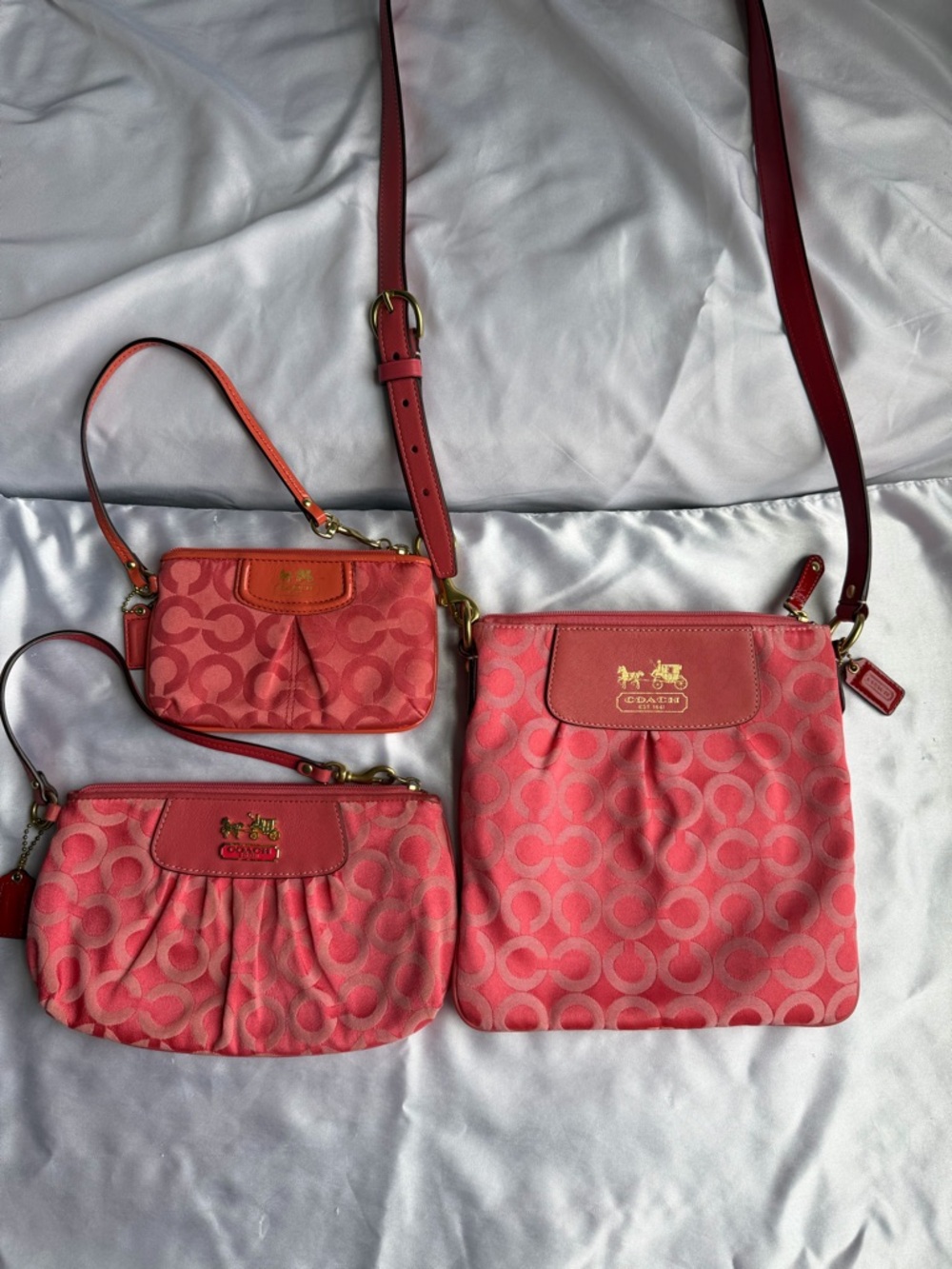 Coach Vintage Signature Coral Pink Crossbody Bag & Wristlet Trio